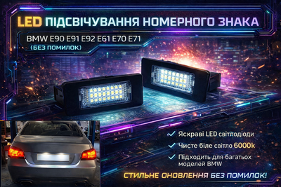 LED подсветка номерного знака BMW E90 E91 E92 E93 E39 E60 E61 E70 E71 E72 6000K 2шт CANBUS без ошибок