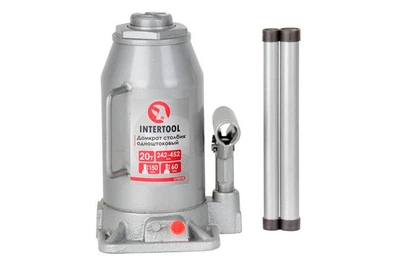 Домкрат гідравлічний пляшковий Intertool GT0028, 20 тонн, одноштоковий, висота підйому 242–452 мм
