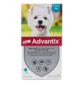 Капли на холку Advantix от блох и клещей для собак 4–10 кг (1 пипетка)