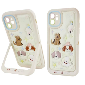 Чехол силиконовый Paws Case для iPhone 12 противоударный с защитой камеры цвет Fluffy Dogs – Cream