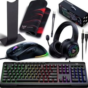 Игровой комплект Onikuma TZ5008 5 в 1 черный RGB мембранная клавиатура оптическая мышь гарнитура коврик подставка