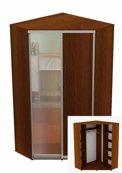 Шкаф-купе двухдверный угловой Алекса ДСП/Зеркало 150*150*210 см Орех лесной