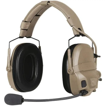 Активні навушники Ops-Core AMP Communication Headset Connectorized з гарнітурою, верхній тримач (headband), Tan, 3D Hear-Through, NFMI