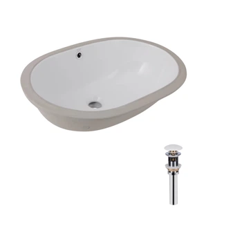 Комплект Qtap Stork: Раковина врезная овальная 570x390x210 мм White + Донный клапан PU02O