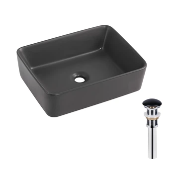 Раковина накладная Qtap Tern 480x370x135 мм, Anthracite, прямоугольная, с донным клапаном QT17116069AN