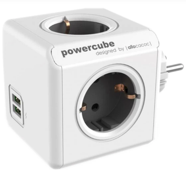 Розгалужувач мережевий Allocacoc PowerCube 4 розетки 2 USB Сірий (1202GY/DEOUP)