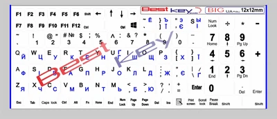 Нестираемая ламинированая наклейка на клавиатуру Best Key матовая непрозрачная белая основа ГОЛУБОЙ Полная раскладка 12х12мм, 108 кл.