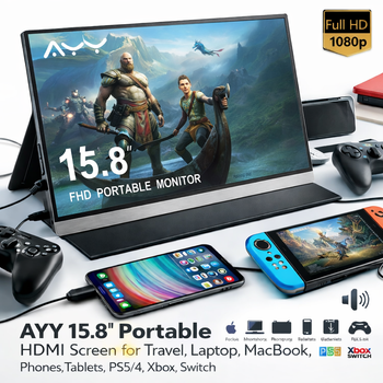 Портативный монитор AYY 15.8" FHD 1080P IPS HDR: Второй экран для MacBook, Ноутбука, PS5, Xbox, Switch + Чехол-подставка