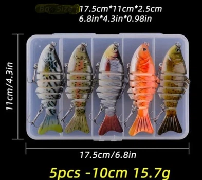 Набор воблеров свимбейтов ANFS Swimbait Karas 10 см 15 грамм составной шумовой 7- секционный 5шт в боксе