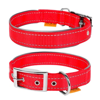 Ошейник Dog Extreme нейлоновый двойной, со светоотражающей вставкой, размер S, 30-40 см, 20 мм, красный (67033)