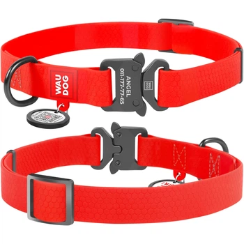 Ошейник для собак WAUDOG Waterproof с QR паспортом, водостойкий, металлическая пряжка-фастекс с площадкой для гравировки 34-49 см 25 мм Красный (27863)
