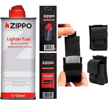 Набір Zippo Бензин 125 мл 3141 + Кремні 2406 + Гніт 2425+ Чохол на пояс pz06bl чорний