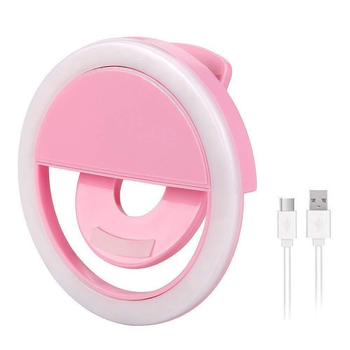 Селфи лампа с USB-зарядкой вспышка-подсветка для телефона светодиодное селфи кольцо Selfie Ring Light Розовый