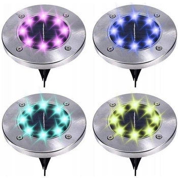 Лампа солнечная садовая RGB уличная в землю убивной диск LED светильник SuperLED, 4шт