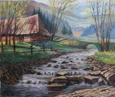 Картина олією, " Старий дім в Карпатах "
