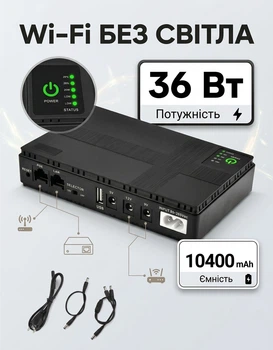 Бесперебойник для роутера UPS 5V, 9V, 12V 36 Вт 10400mAh Павербанк для интернета Wi-Fi