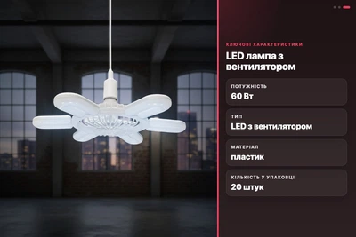 LED лампа с вентилятором AY1033 60W E28 складная потолочная с охлаждением пластиковая белая