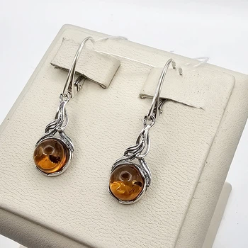Сережки серебряные с медовым янтарем 2,72 г