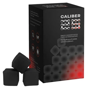 Натуральные кокосовые угли Caliber 1 кг (72 шт, кубики 25×25×25) в коробке для кальяна