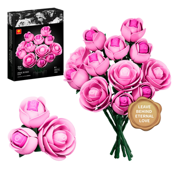Конструктор “Pink Rose” розовые розы 436 деталей, декоративный букет из конструктора