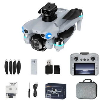 Квадрокоптер AE5 PRO - дрон с HD камерой, FPV, пульт с экраном 5", БК моторы, избегание препятствий, оптическое позиционирование, до 150 м, до 12 минут полета, серый