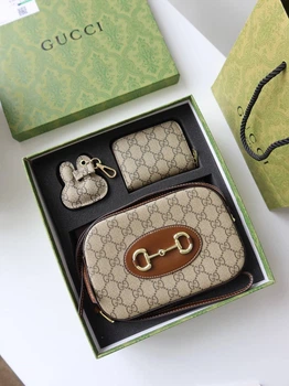 Жіноча сумка + косметичка комплект Gucci колір бежевий (042)