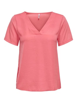 Футболка ONLAVA S/S V-NECK MIX WOVEN TOP JRS 15224916 Tea Rose ONLY S Розовий 15224916TEAROSE XS