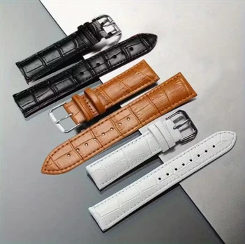 Набор женских ремешков для часов 14 мм из натуральной кожи Croco Style (3 шт) — чёрный, коричневый, белый