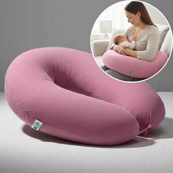 Подушка для беременных и кормления 30х190 см SeiDesign трикотаж гипоаллергенная, наволочка из хлопка на молнии пудра
