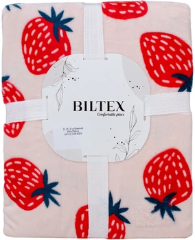 Плед Biltex Flannel бежевий з принтом Sweetberry Полуторний 150х200 см (4820298413971)