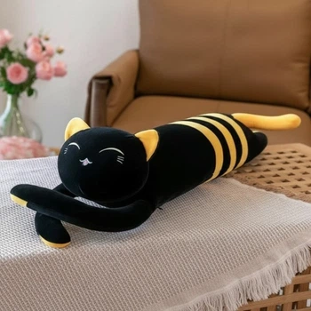 Мягкая игрушка полосатый кот-батон – 90 см желтый