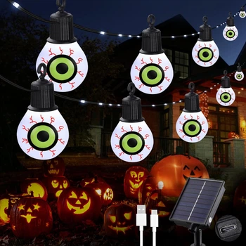 Уличная солнечная гирлянда Tacobey "Очи" (20 LED) ,10 метров, USB + солнечная панель, 8 режимов, IP65, идеальна для Хэллоуина