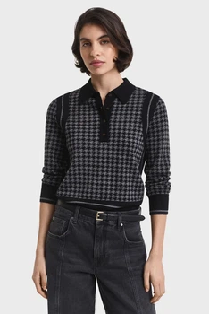 Жіноче чорне вовняне поло з візерунком HOUNDSTOOTH Gant S 4805367