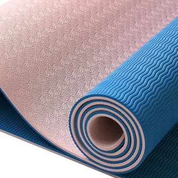 Коврик для йоги, фитнеса, двусторонний, не скользкий Feel Fit 183х61 см, 6 мм персиково-синий