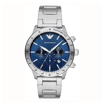 Чоловічий наручний годинник Emporio Armani Watch Mario AR11306 44мм брендовий срібний із синім циферблатом