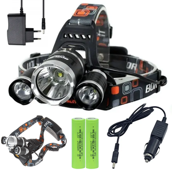 Налобный фонарик аккумуляторный мощный с USB +2x18650 RJ-3000 (см11820)