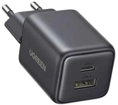Сетевое зарядное устройство Ugreen X514 USB-C+USB 20W GaN Fast Charger Black (UGR-65737)