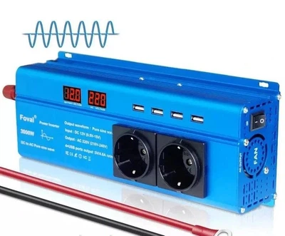 Інвертор Foval 3000W 12-220V чистий синус, перетворювач напруги з 12В у 220В