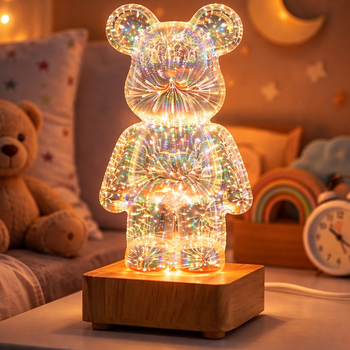Світлодіодний нічник Ведмідь 3D феєрверк RGB USB, декоративна лампа зі зміною кольору, дитячий нічник LED