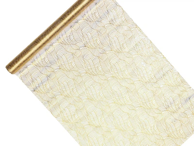 Materiał dekoracyjny Party Deco Organza z jednostronnym nadrukiem 0.48 x 9 m Biały ze złotym (5901157471024)