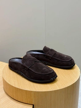 Чоловічі мюлі H (Hermes) Эрме замшеві, коричневого кольору натуральна шкіра, літні сабо 44 розмір