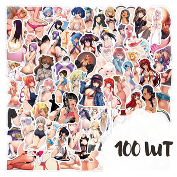 Аниме наклейки набор | Waifu stickers | Наклейки аниме для ноутбука, телефона, авто (anime girls, kawaii) 100шт