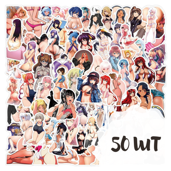 Аниме наклейки набор | Waifu stickers | Наклейки аниме для ноутбука, телефона, авто (anime girls, kawaii) 50 шт