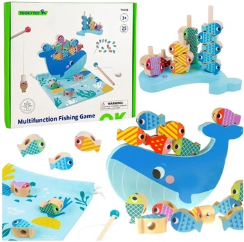 Деревянная развивающая игра Tooky Toy Кит и рыбки многофункциональная 4 в 1 (TH698) (6972633373681)