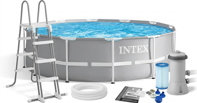 Бассейн каркасный Intex 726 NP круглый размер 457х122 см лестница тент подстилка фильтр-насос объем 16805л. Blue and Grey (96754)
