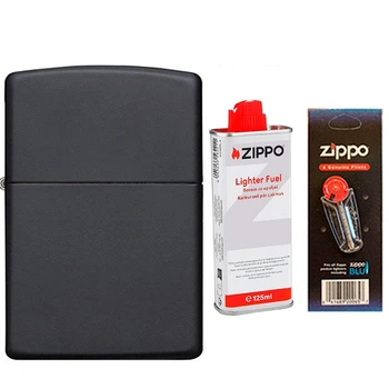 Комплект Zippo Запальничка 218 CLASSIC black matte + Бензин + Кремені в подарунок