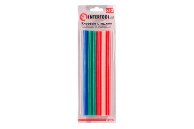Клейові стрижні Intertool 11.2x200 мм, кольорові, 12 шт, Китай