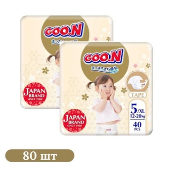 Детские подгузники 80 шт Goo.N Premium Soft размер 5 (XL) (12-20 кг)
