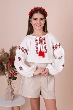 Вишиванка для дівчинки Mevis 5347 молочного кольору розмір 146