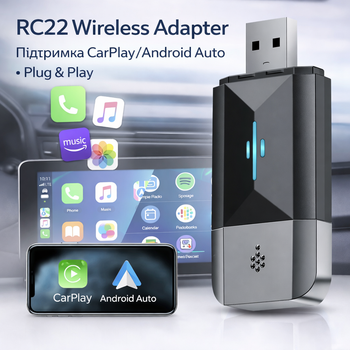 Беспроводной адаптер CarPlay и Android Auto LAMTTO RC22: Wi-Fi 5.8GHz, Plug & Play, Автоподключение, для 99% авто (Black)
